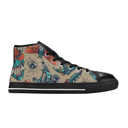 Vintage Colorful Tattoo Pattern Women's Classic High Top Canvas Shoes (Model 017)
