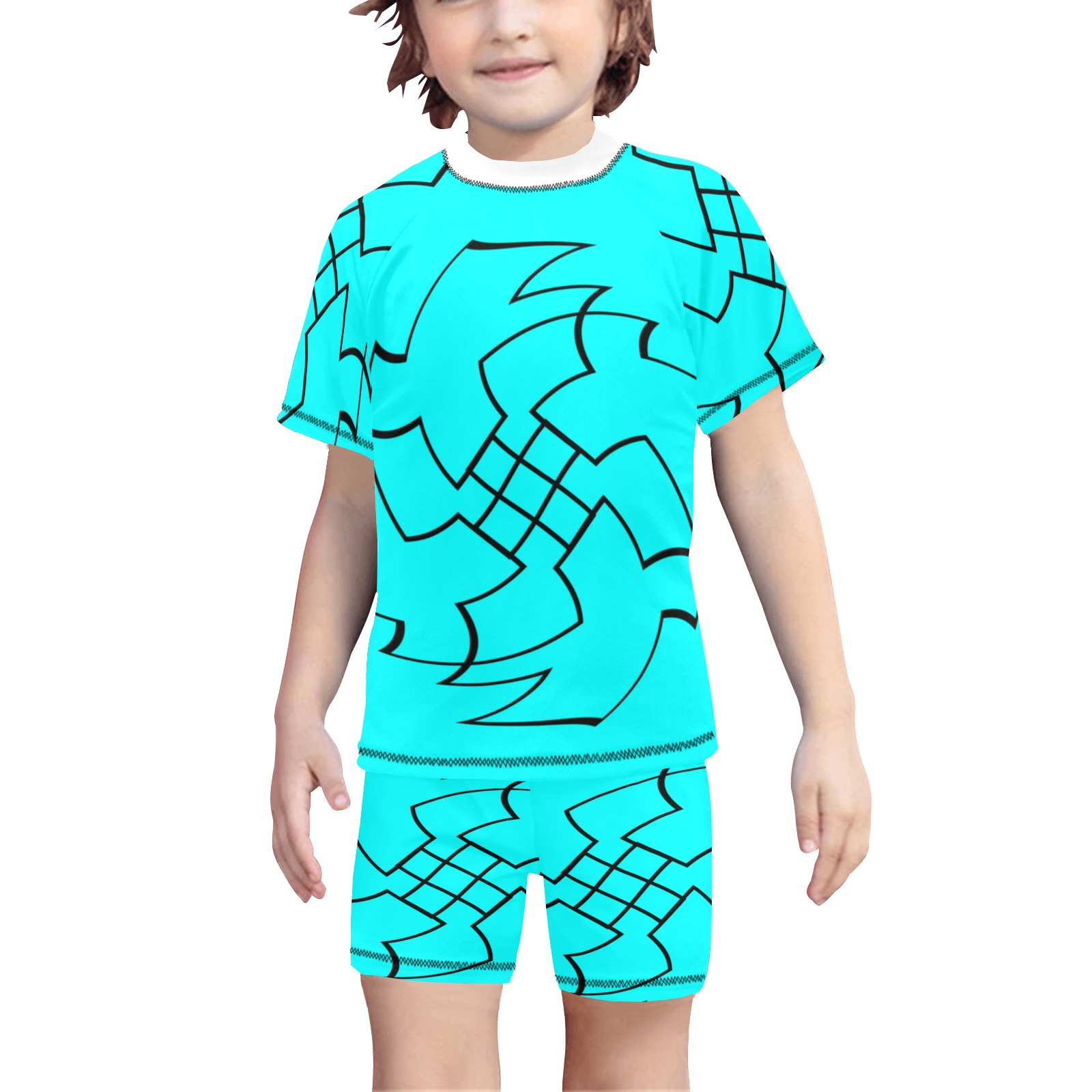 Black Interlocking Crosses Twirled aqua Boys' T-shirt & Swim Trunks Set ...