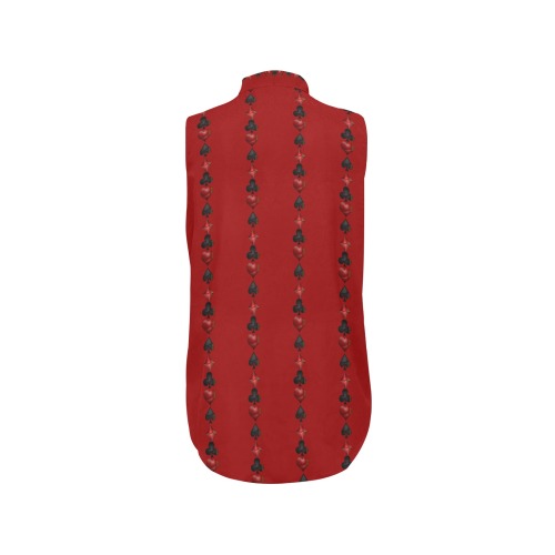 Black Red Playing Card Shapes - Red Women's Bow Tie V-Neck Sleeveless Shirt (Model T69)