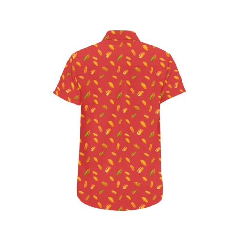 Hot Dog Pattern on Red Men's All Over Print Short Sleeve Shirt (Model T53)