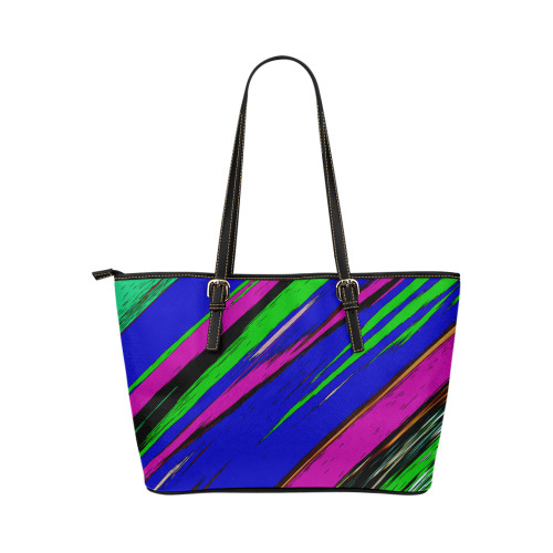 Diagonal Green Blue Purple And Black Abstract Art Leather Tote Bag/Large (Model 1651)