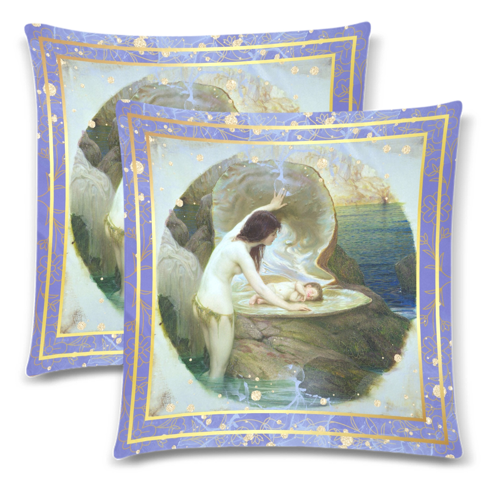 First Remastered Version of A Water Baby by Herbert James Draper Custom Zippered Pillow Cases 18"x 18" (Twin Sides) (Set of 2)