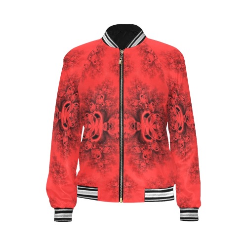 Autumn Reds in the Garden Frost Fractal All Over Print Bomber Jacket for Women (Model H21)