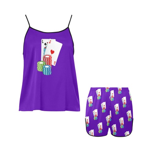 Las Vegas Blackjack / Purple Women's Spaghetti Strap Short Pajama Set