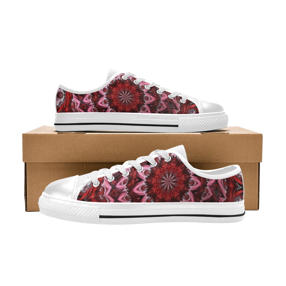 Raised Garden of Red and Pink Flowers in the Night  Fractal Abstract Low Top Canvas Shoes for Kid (Model 018)