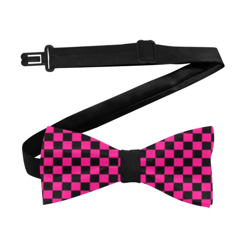 Checkered pattern black and pink retro checker Custom Bow Tie