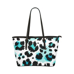 blue black dotted patterns Leather Tote Bag/Small (Model 1651)