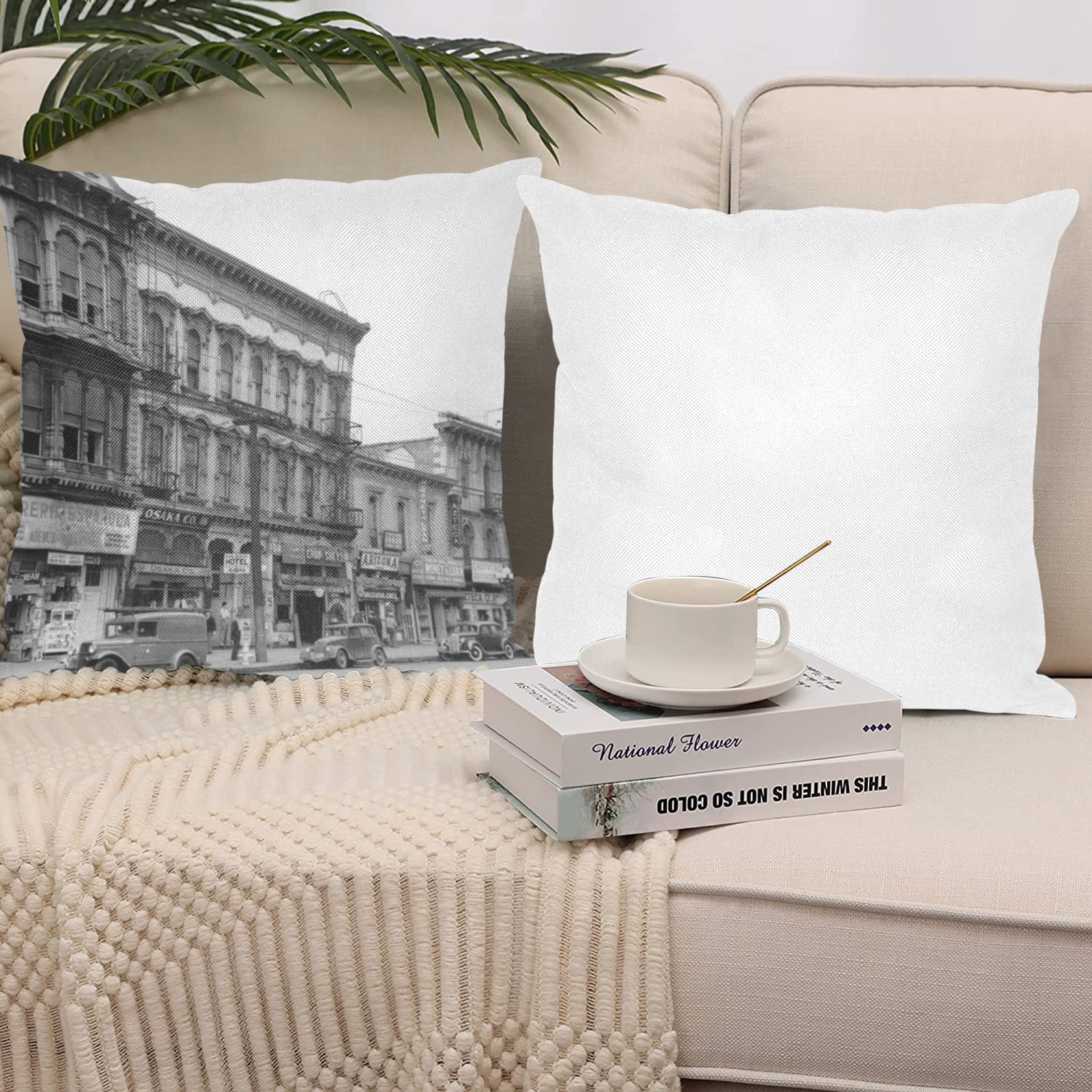 East side of Main Street Los Angeles. 1930s Linen Zippered Pillowcase 18"x18"(One Side&Pack of 2)