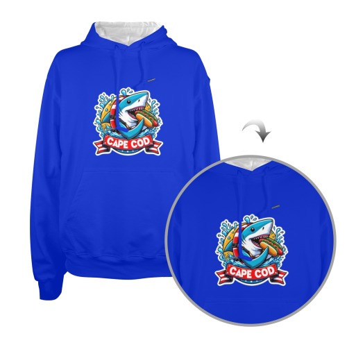CAPE COD-GREAT WHITE EATING HOT DOG Men's Glow in the Dark Hoodie (Front Printing)