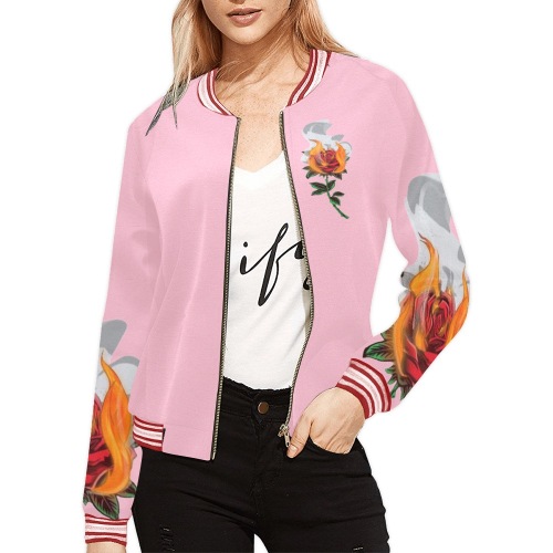 Womans Aromatherapy Apparel Pink Bomber Jacket All Over Print Bomber Jacket for Women (Model H21)