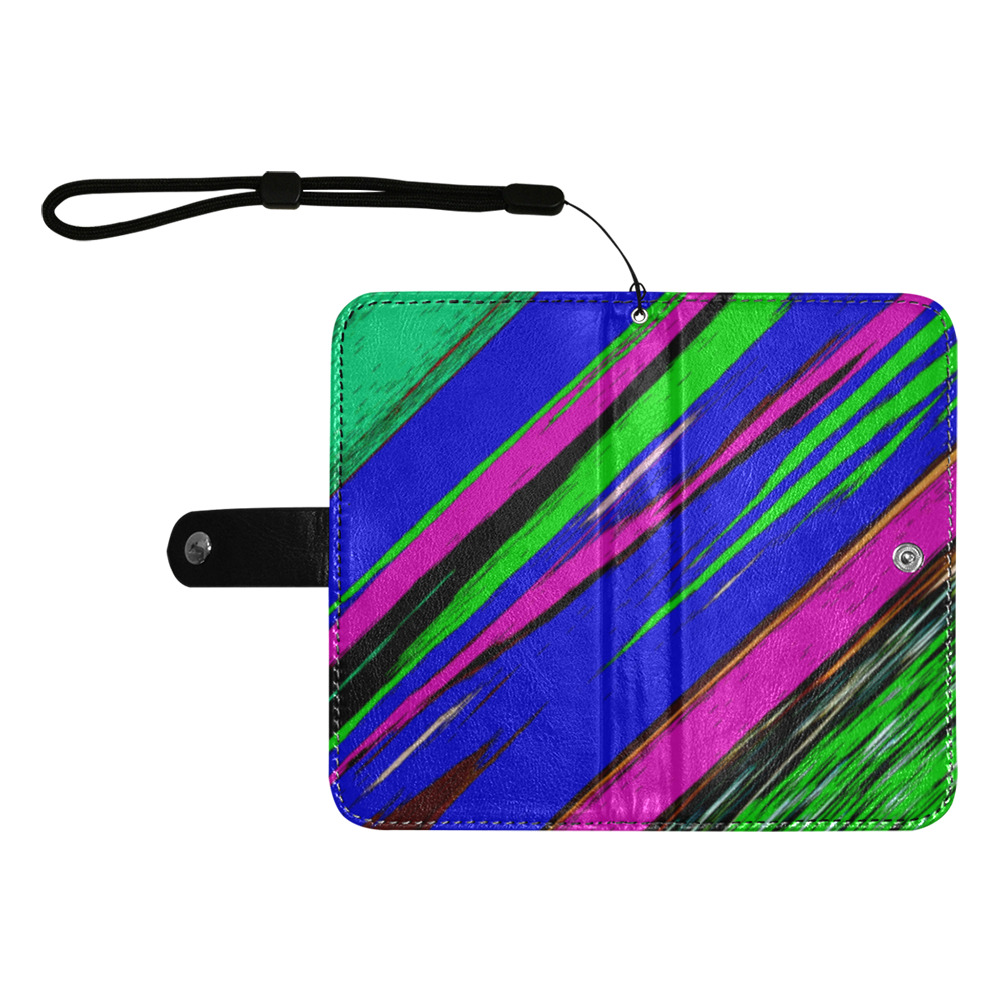 Diagonal Green Blue Purple And Black Abstract Art Flip Leather Purse for Mobile Phone/Large (Model 1703)