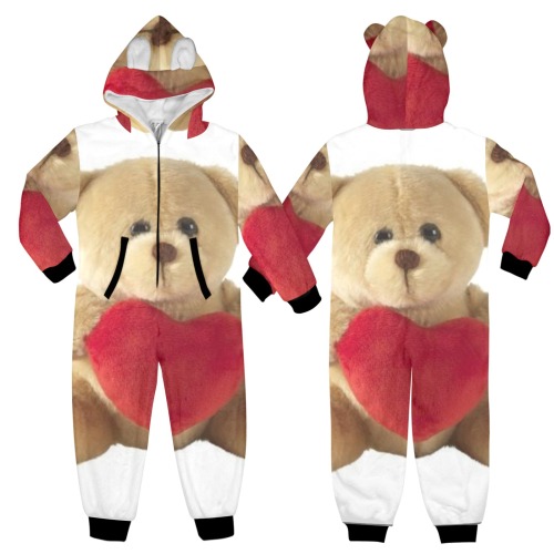 Teddy Bear One-Piece Zip Up Hooded Pajamas for Big Kids