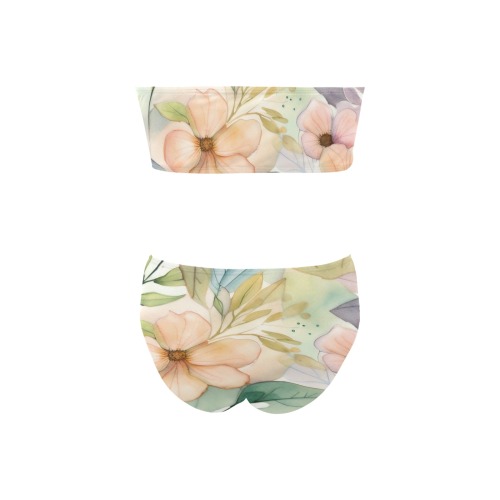 Watercolor Floral 1 Chest Wrap Bikini Swimsuit (Model S36)