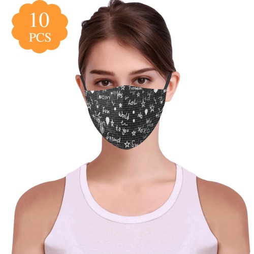 Words Pop Art by Nico Bielow 3D Mouth Mask with Drawstring (Pack of 10 & 20 Filters Included) (Model M04)