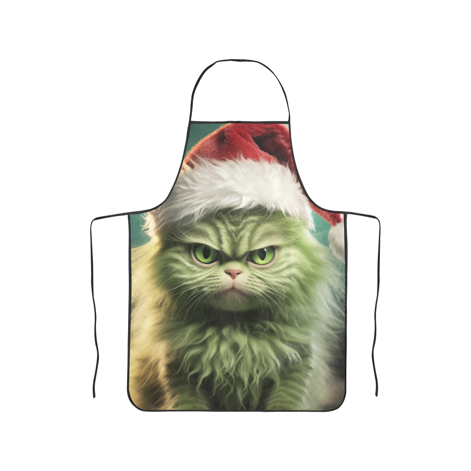 Christmas Grumpy Green Cat Women's Overlock Apron with Pocket