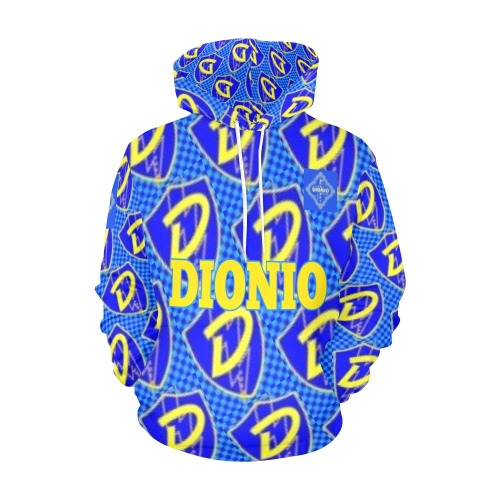 DIONIO Clothing - Blue & Yellow Repeat Grand Prix D Shield Hoodie (D Shield Logos) All Over Print Hoodie for Men (USA Size) (Model H13)