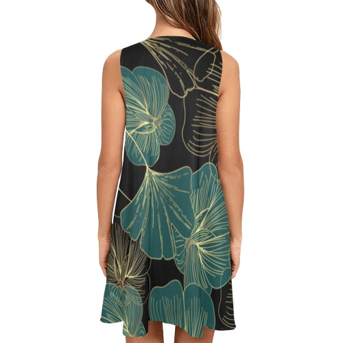 leaves Sleeveless A-Line Pocket Dress (Model D57)