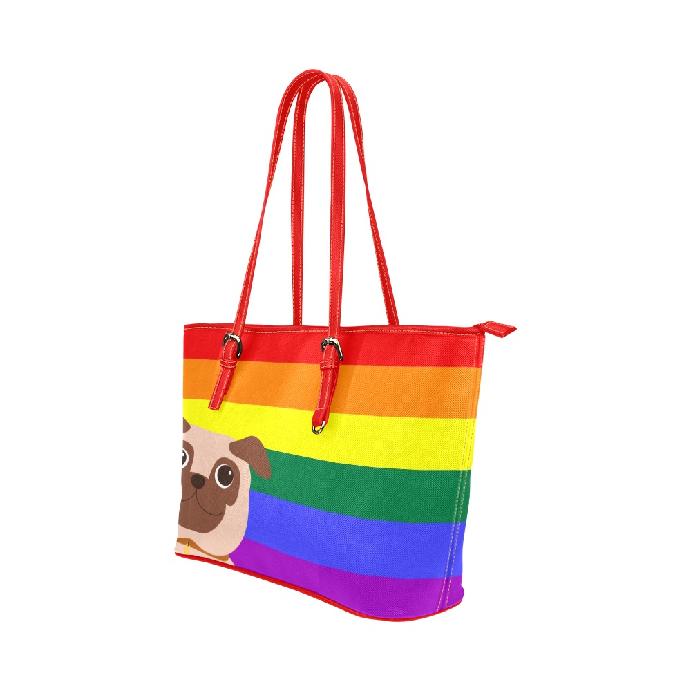 Gay Pride Pug Tote Bag Leather Tote Bag/Large (Model 1651)