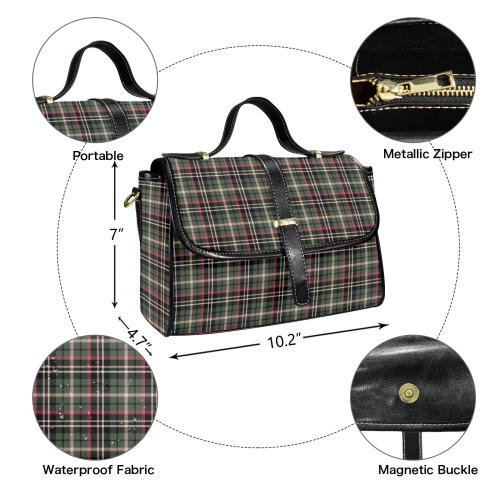 Classic Plaid Multi-Function Leather Satchel-Black (Model 1739)