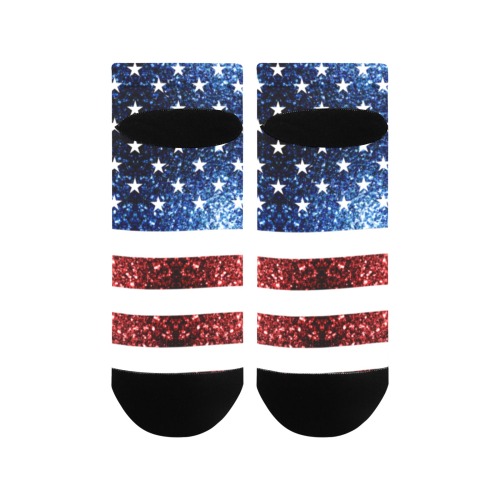 Sparkly USA flag America Red White Blue faux Sparkles patriotic bling 4th of July Women's Ankle Socks