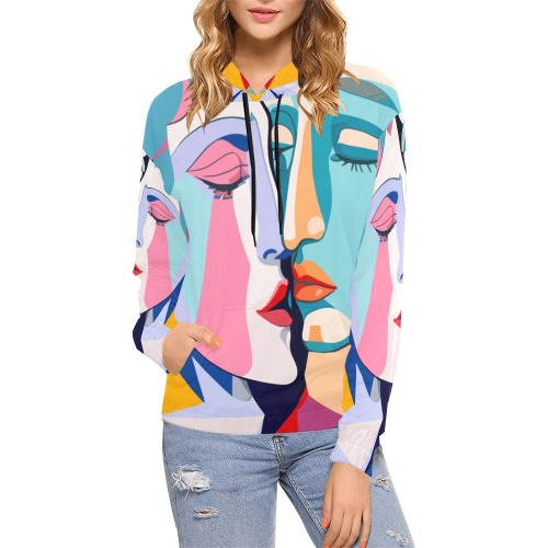 Love. Kissing man, woman art. Pastel colors. All Over Print Hoodie for Women (USA Size) (Model H13)