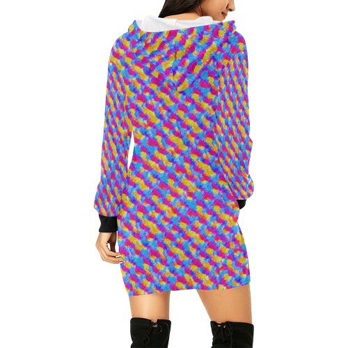 Zig Zag All Over Print Hoodie Mini Dress (Model H27)