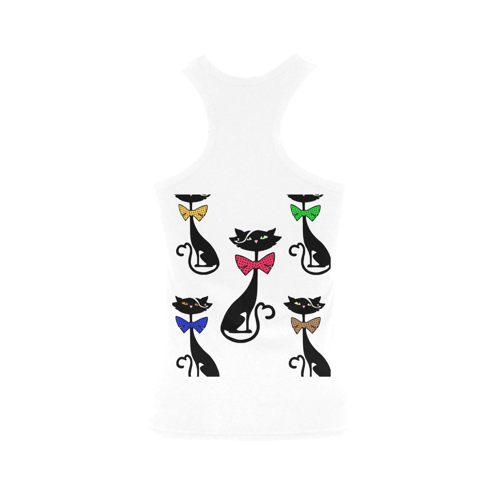Black Cat with Bow Ties - White Women's Shoulder-Free Tank Top (Model T35)