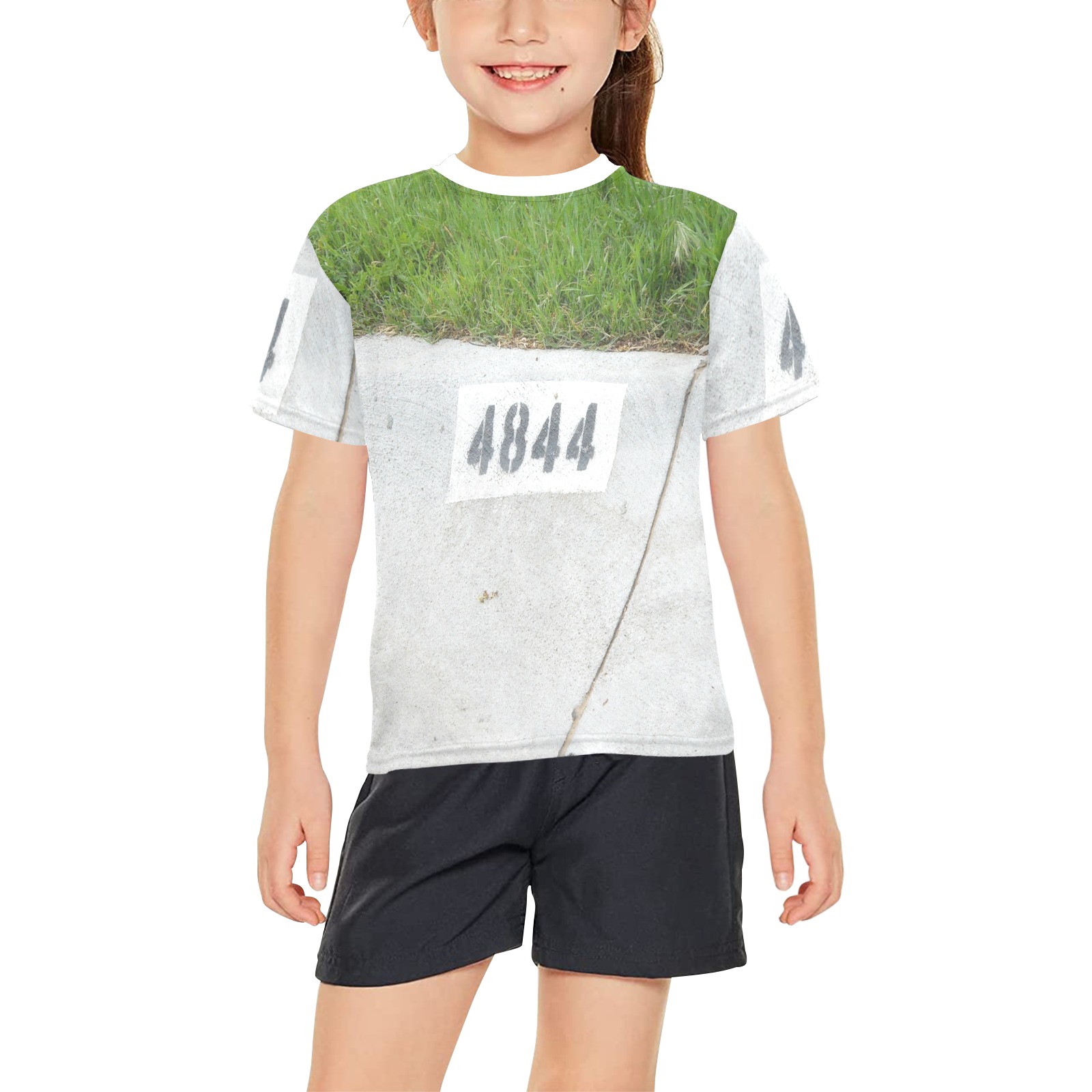 Street Number 4844 with white collar Big Girls' All Over Print Crew Neck T-Shirt (Model T40-2)
