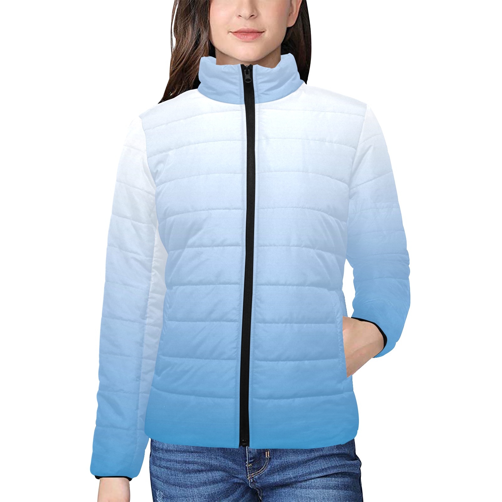 Light Blue Ombre Women's Stand Collar Padded Jacket (Model H41)