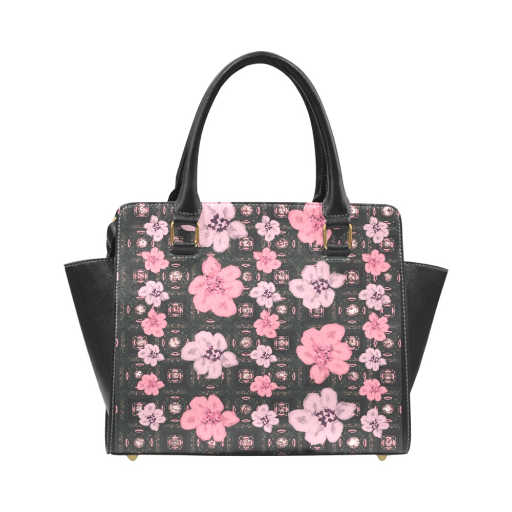 Summertime-Pink Floral Rivet Shoulder Handbag (Model 1645)