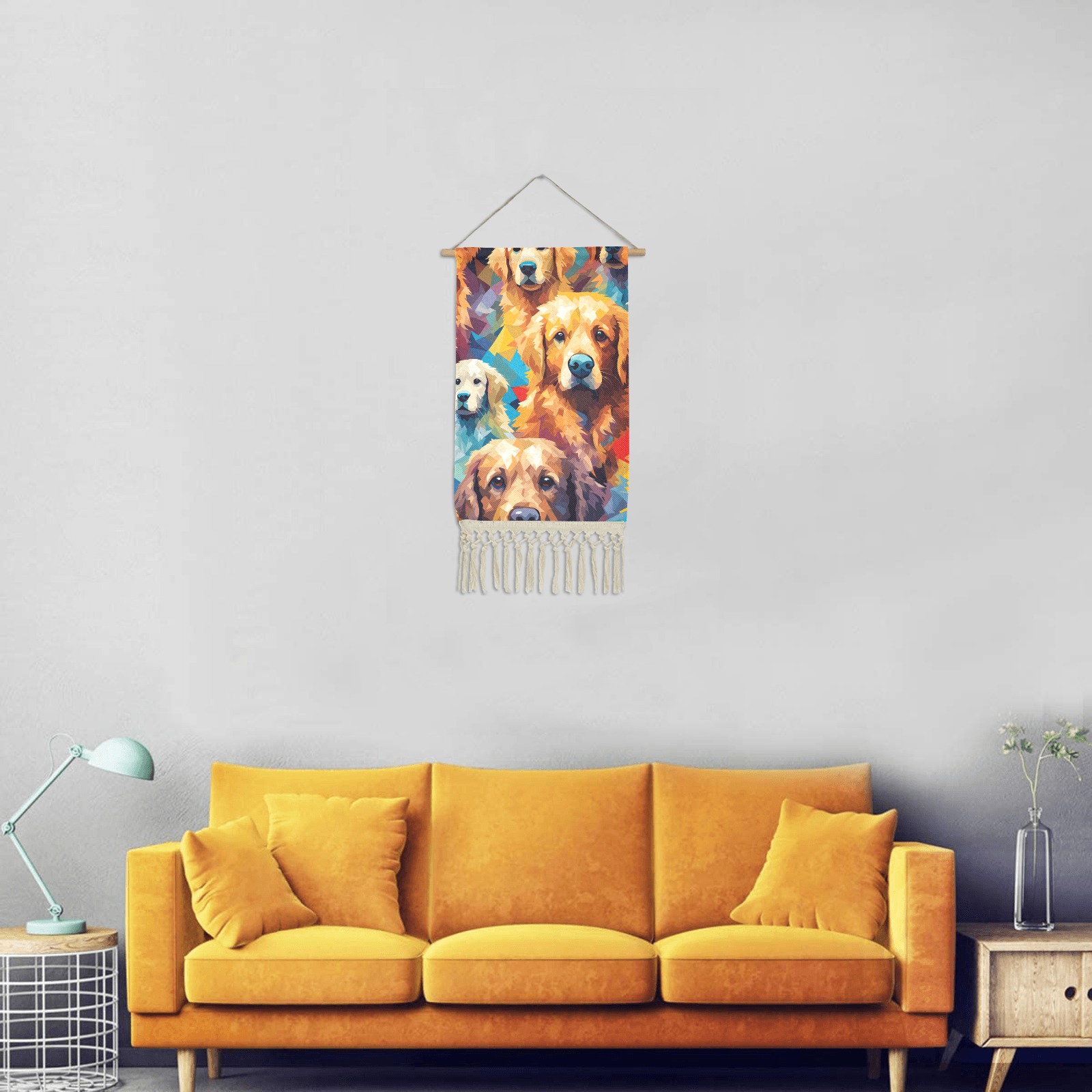 Texture of golden retriever dogs, digital art. Linen Hanging Poster
