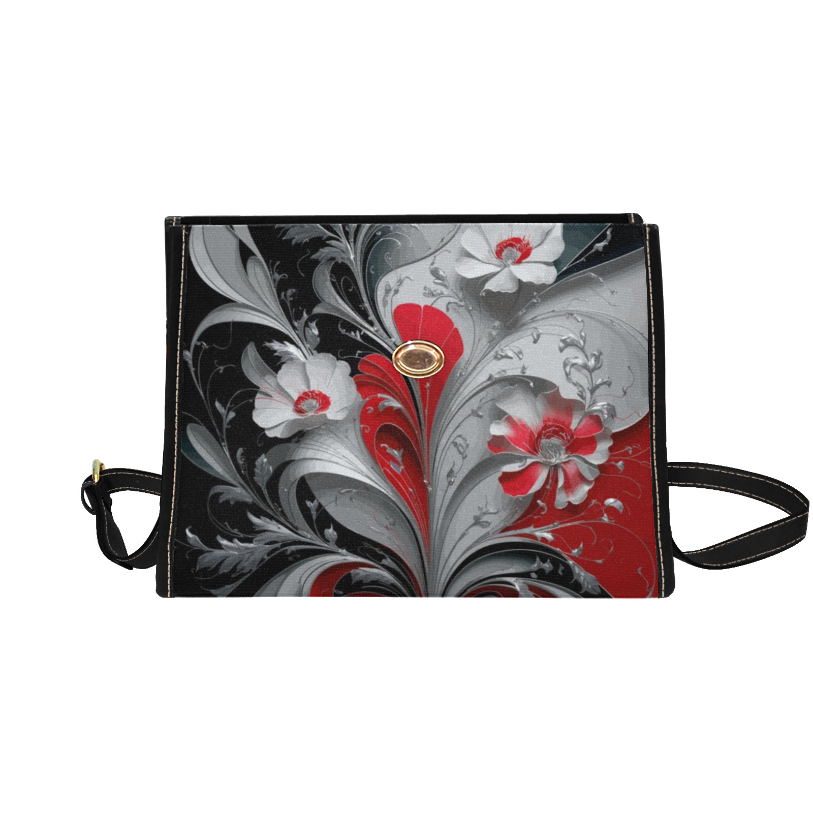 Falcon Bloom Art Nouveau Elegance Waterproof Canvas Bag-Black (All Over Print) (Model 1641)