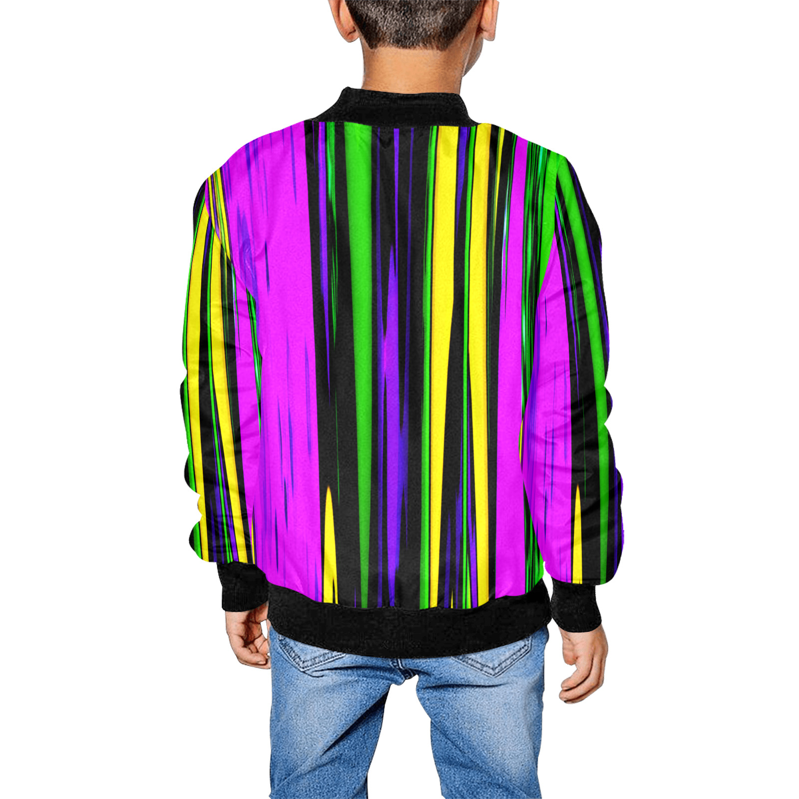 Mardi Gras Stripes Kids' All Over Print Bomber Jacket (Model H40)