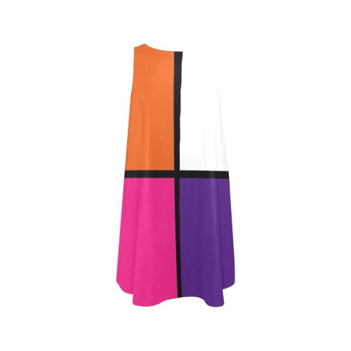 Orange, White, Hot Pink and Purple Squares Sleeveless A-Line Pocket Dress (Model D57)
