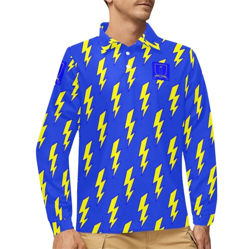 DIONIO Clothing - Lightning Strikes Repeat Polo Shirt # 2(Blue & Yellow) Men's Long Sleeve Polo Shirt (Model T73)