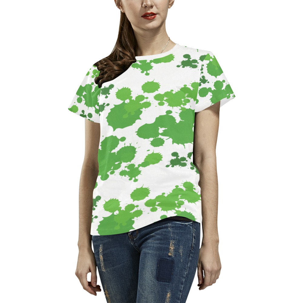 Abstract green splash pattern All Over Print T-Shirt for Women (USA Size) (Model T40)