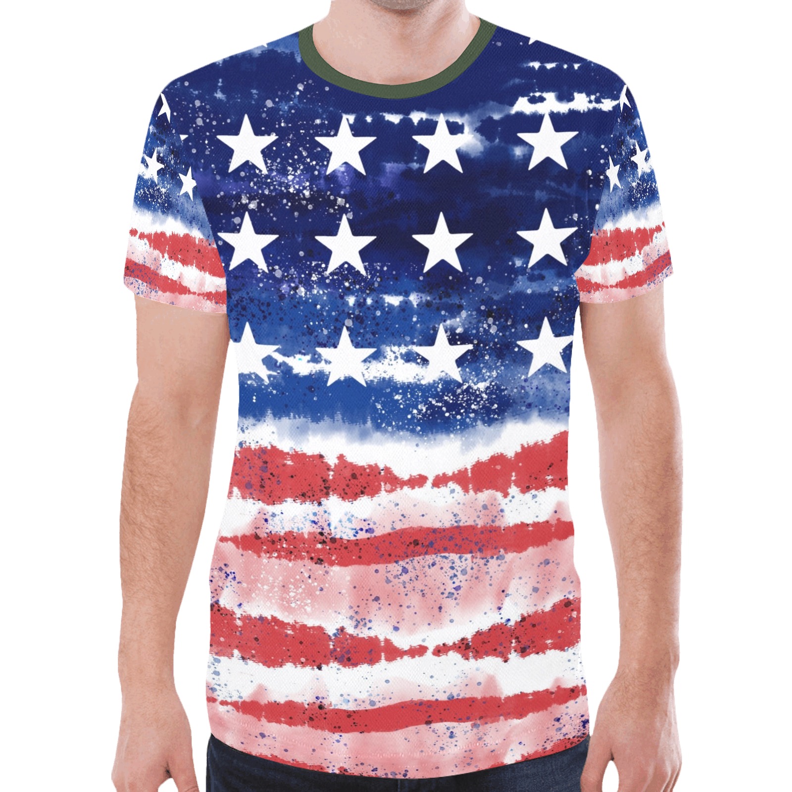 Red White and Blue Flag Horizontal New All Over Print T-shirt for Men (Model T45)