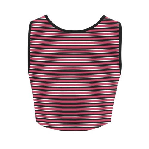 Magenta, Black and White Stripes Women's Crop Top (Model T42)