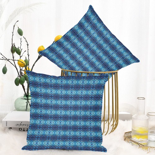 sky blue and dark blue repeating pattern Linen Zippered Pillowcase 18"x18"(One Side&Pack of 2)