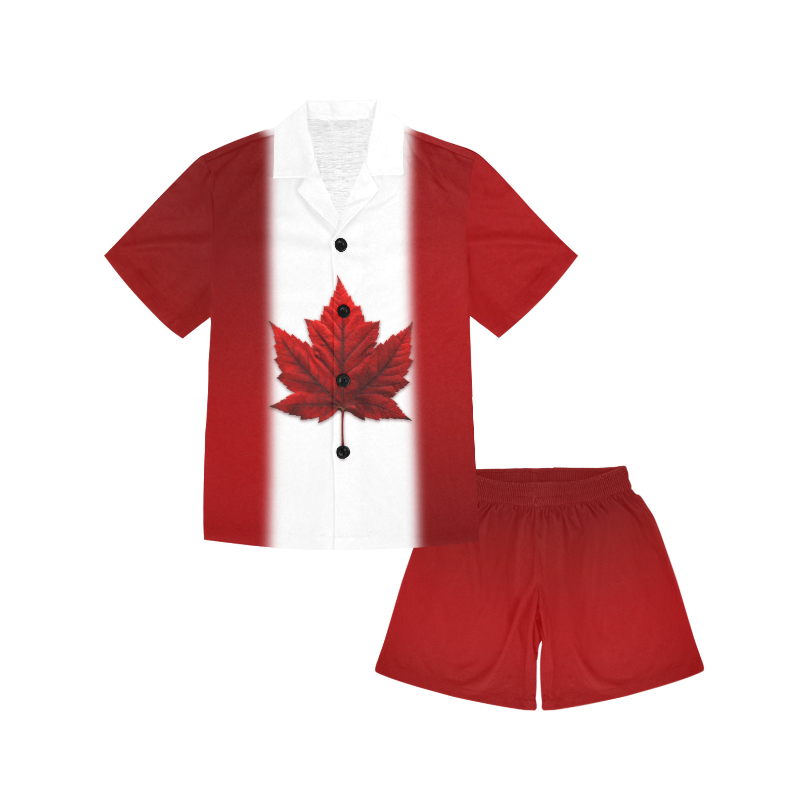 Canada Flag Sleepwear Little Girls' V-Neck Short Pajama Set