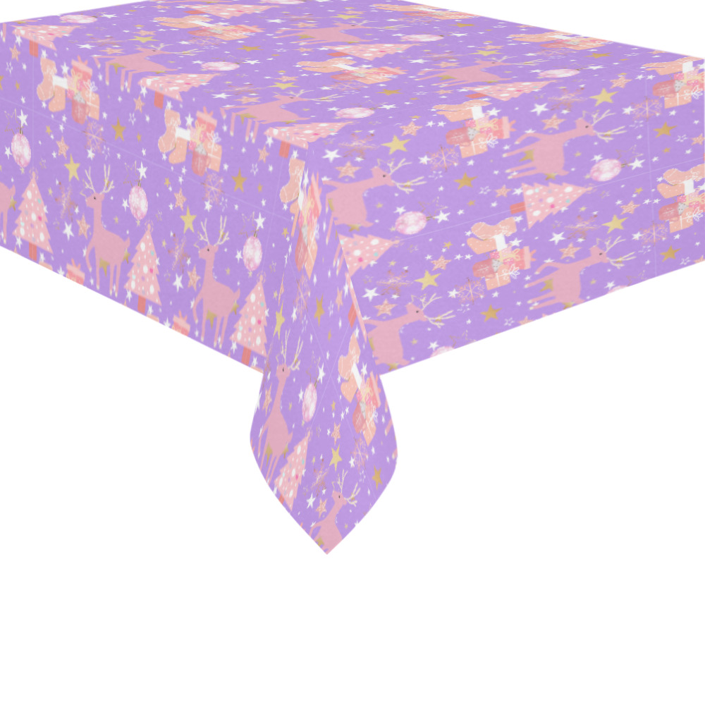 Pink and Purple and Gold Christmas Design Cotton Linen Tablecloth 60" x 90"