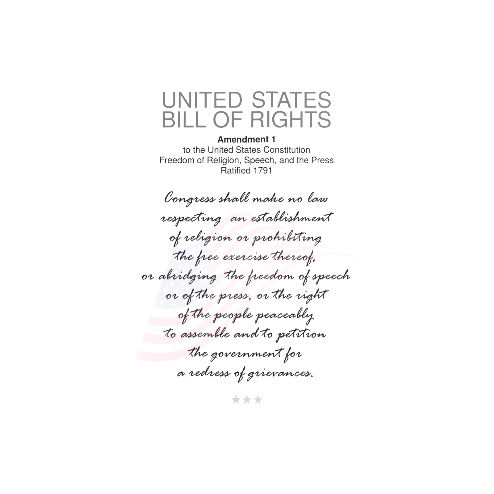 USA Bill Of Rights First Amendment Freedom Speech Art Print 19‘’x28‘’