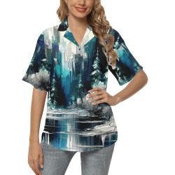 Painted City Winter Scene 1006 All Over Print Hawaiian Shirt for Women (Model T58)