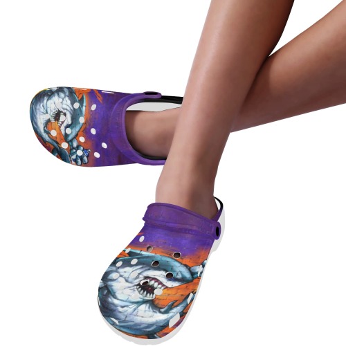 Graffiti Shark Spray Art Custom Print Foam Clogs for Adults