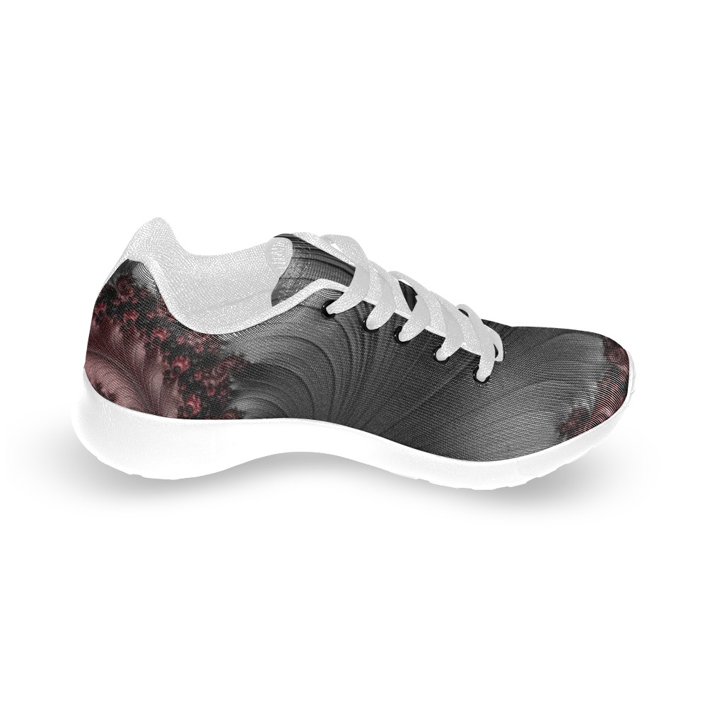 Black and Maroon Fern Fronds Fractal Abstract Kid's Running Shoes (Model 020)