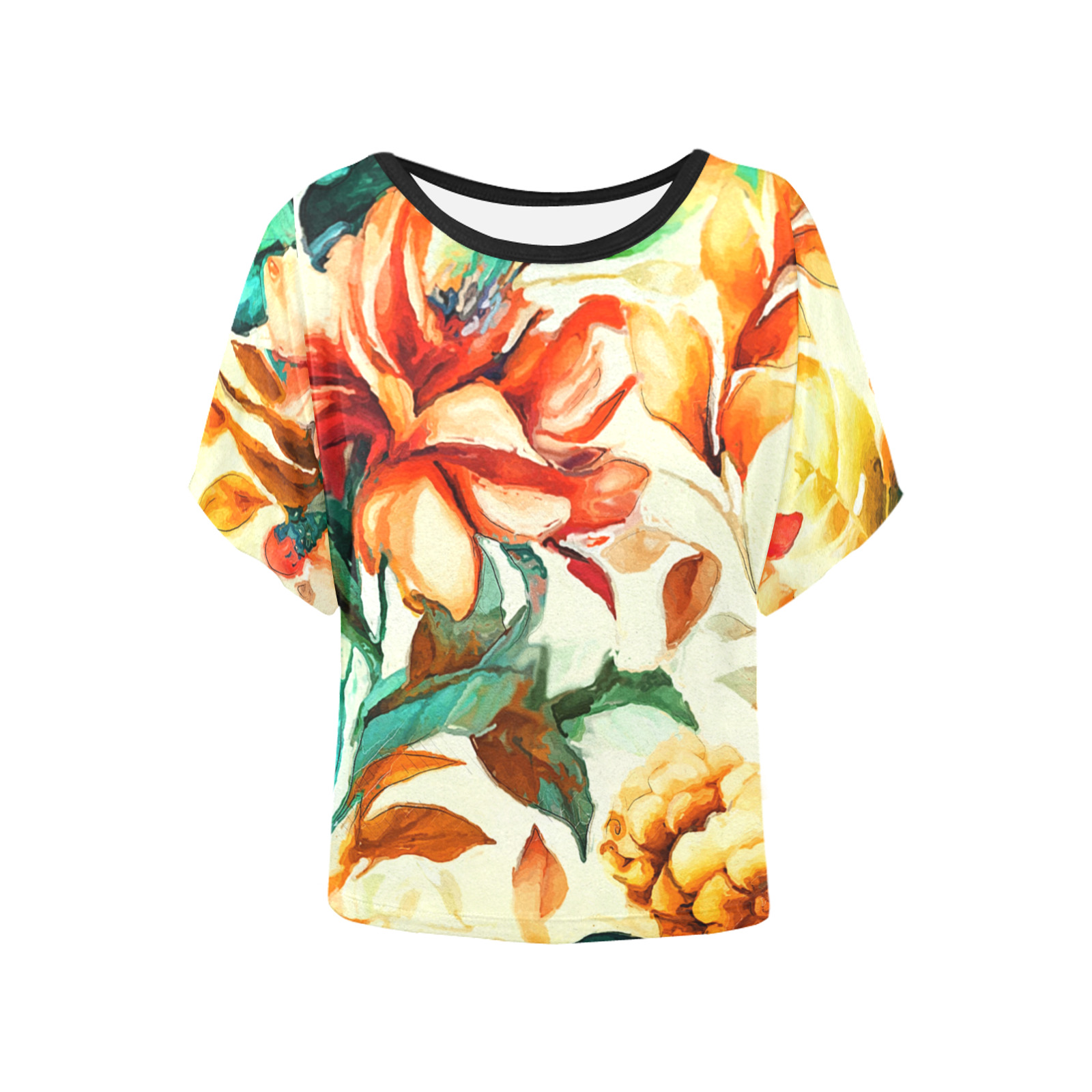 flowers botanic art (1) all over print tshirt Women's Batwing-Sleeved Blouse T shirt (Model T44)