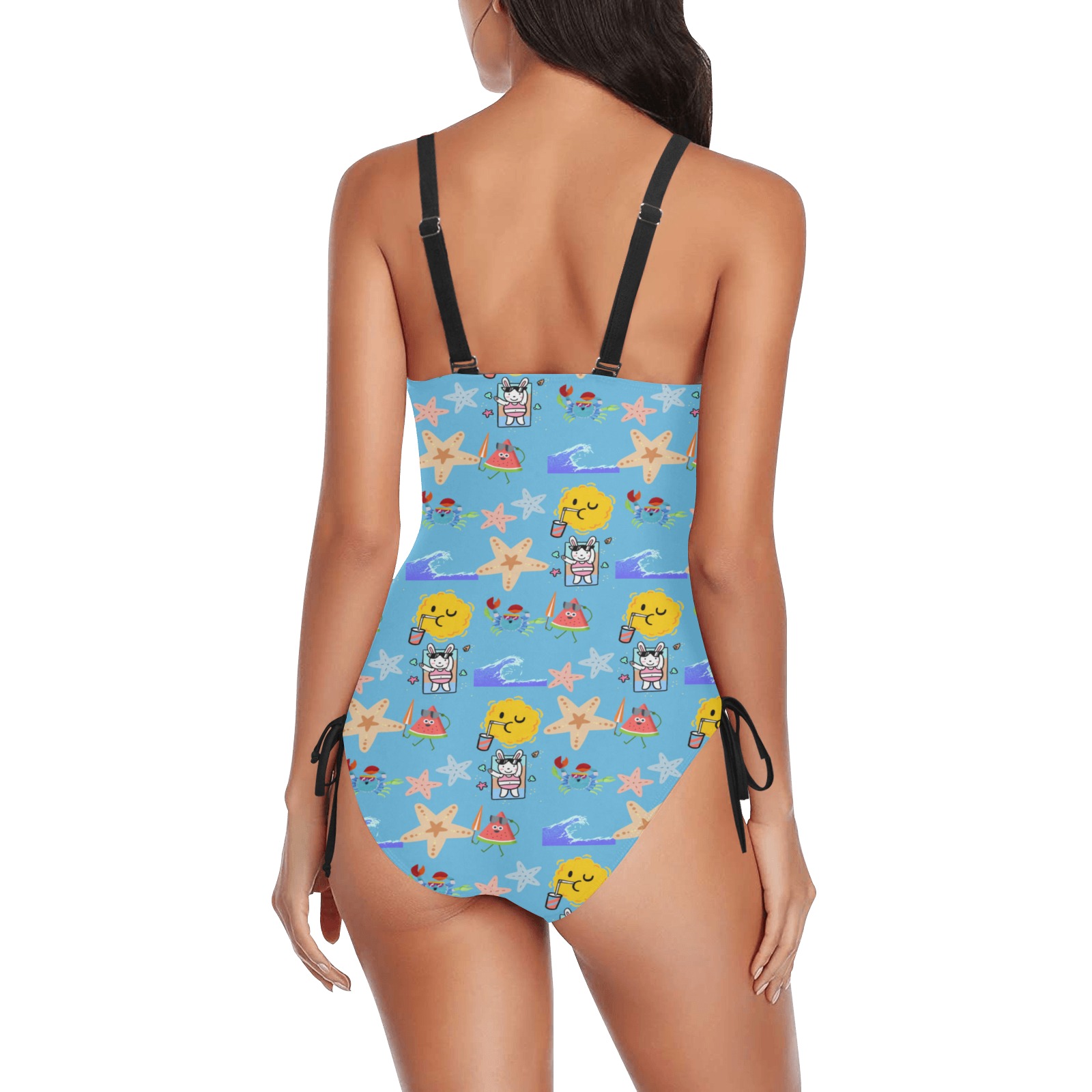 fun pattern Drawstring Side One-Piece Swimsuit (Model S14)