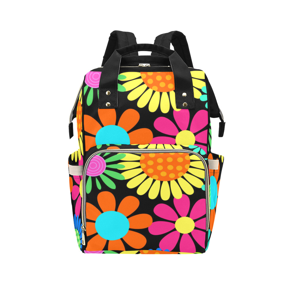 Retro Daisy Flower Power Sixties Hippy Pattern Multi-Function Diaper Backpack/Diaper Bag (Model 1688)