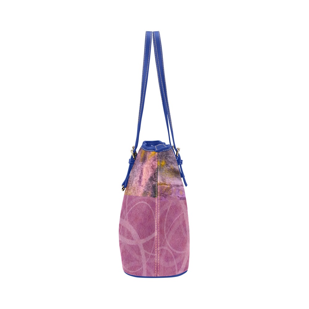Pink Lady Blue Leather Tote Bag/Small (Model 1651)