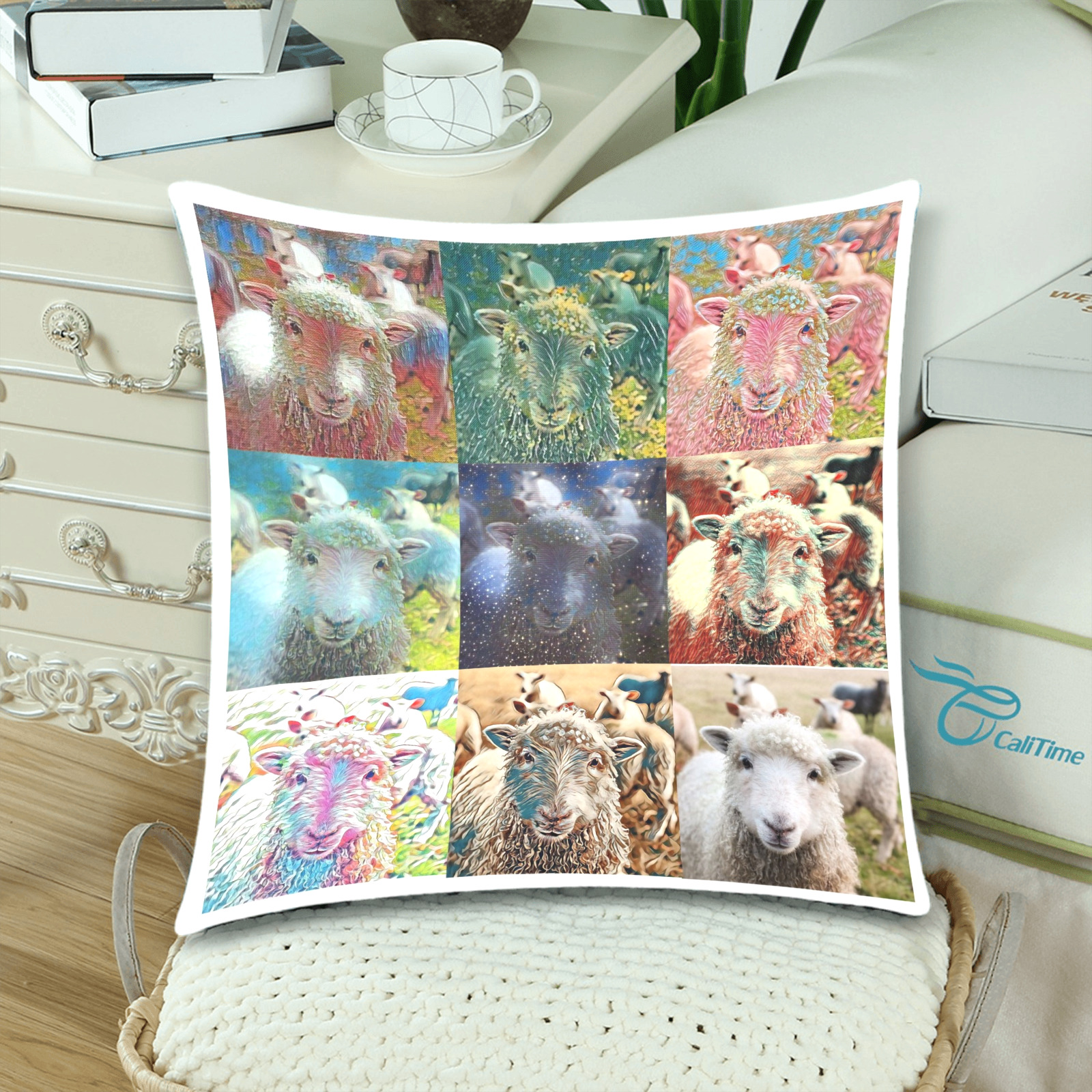 Sheep With Filters Collage Custom Zippered Pillow Cases 18"x 18" (Twin Sides) (Set of 2)
